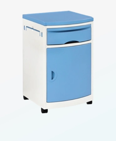 NM-7003 ABS Bedside Cabinet. 2 drawers, 1 cabinet, food board. Secure patient essentials in hospitals & clinics.