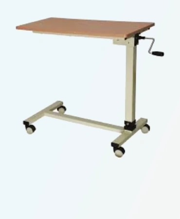 NM-8003 Overbed Table. Adjustable height, wooden top, easy mobility. Hospital furniture, patient comfort & convenience.
